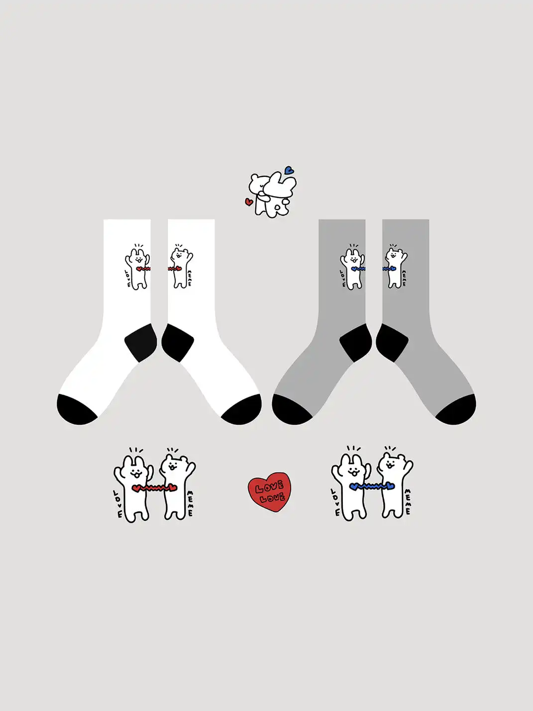 Renaissance | 2-Pack Cute Cartoon Character and Love-Themed Socks