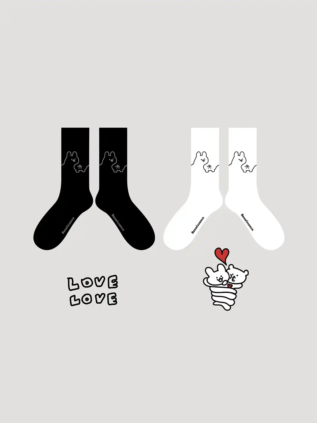 Renaissance | 2-Pack Cute Cartoon Character and Love-Themed Socks