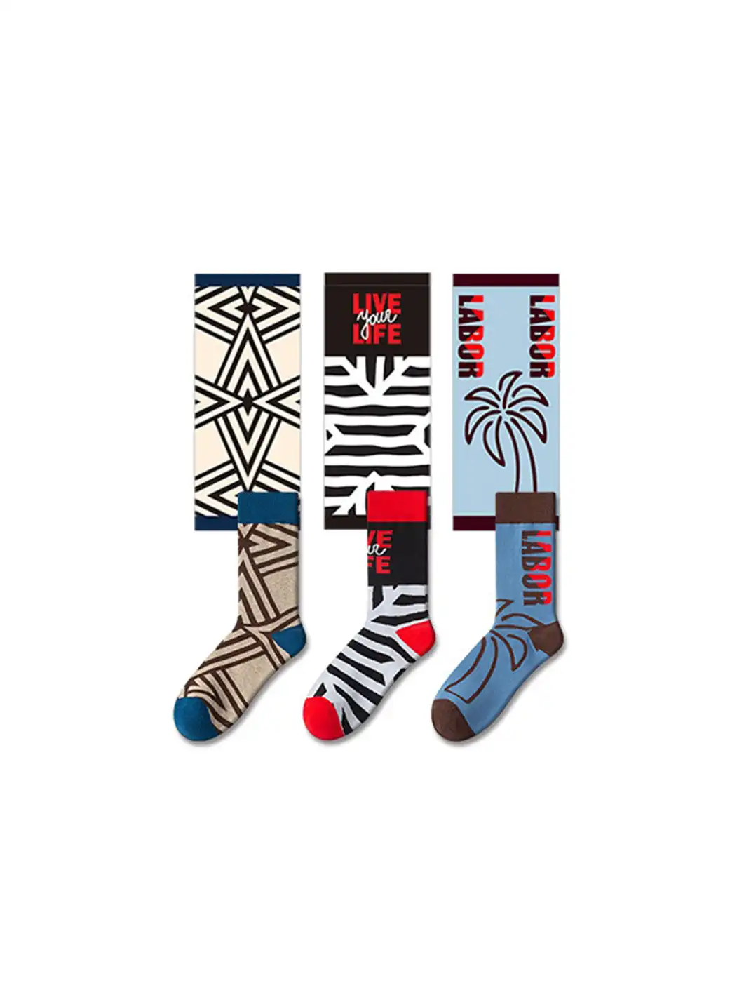 CORRYDELAAN | Three Pairs Geometric Pattern Mid-Calf Socks