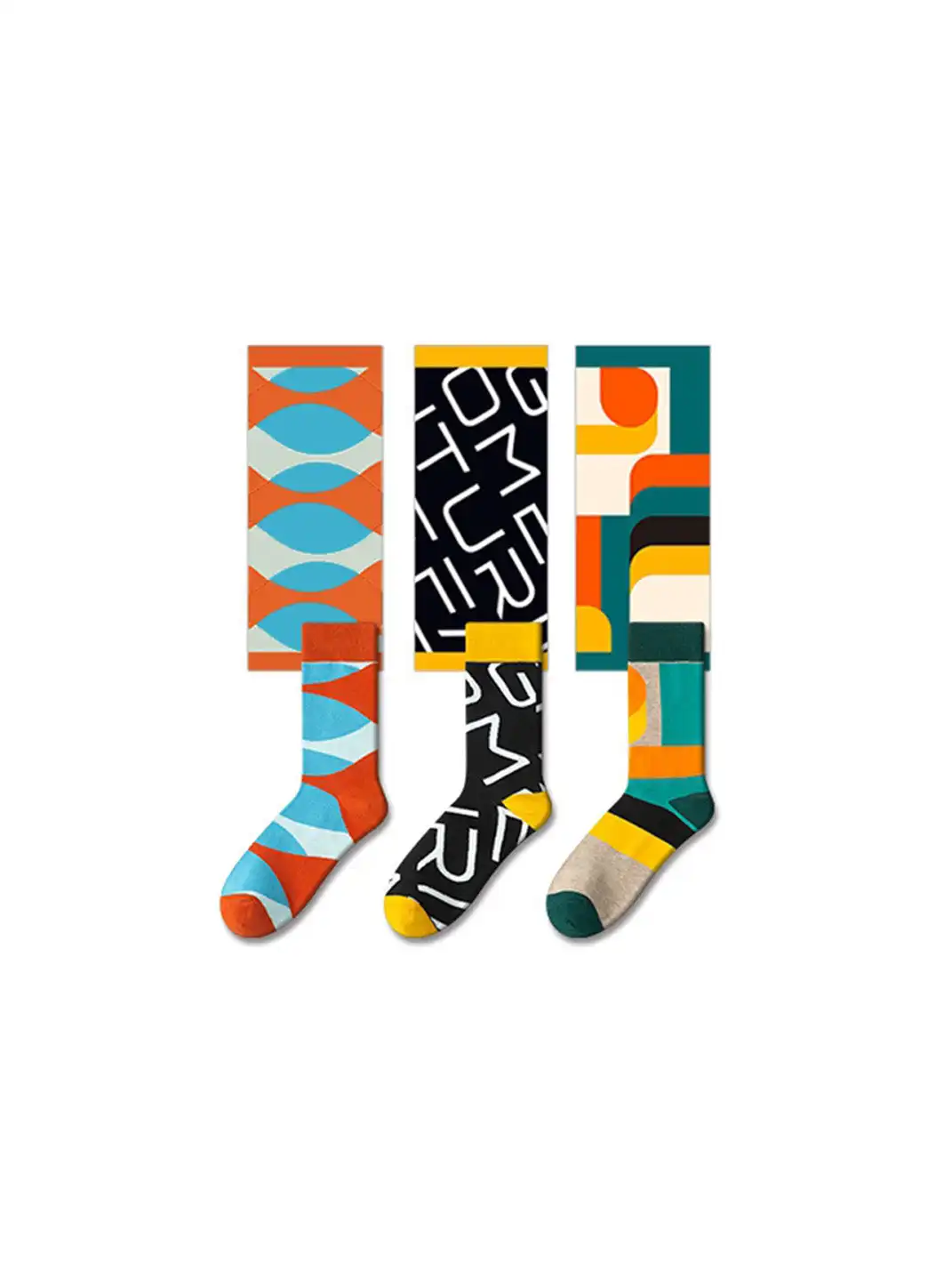 CORRYDELAAN | Three Pairs Geometric Pattern Mid-Calf Socks