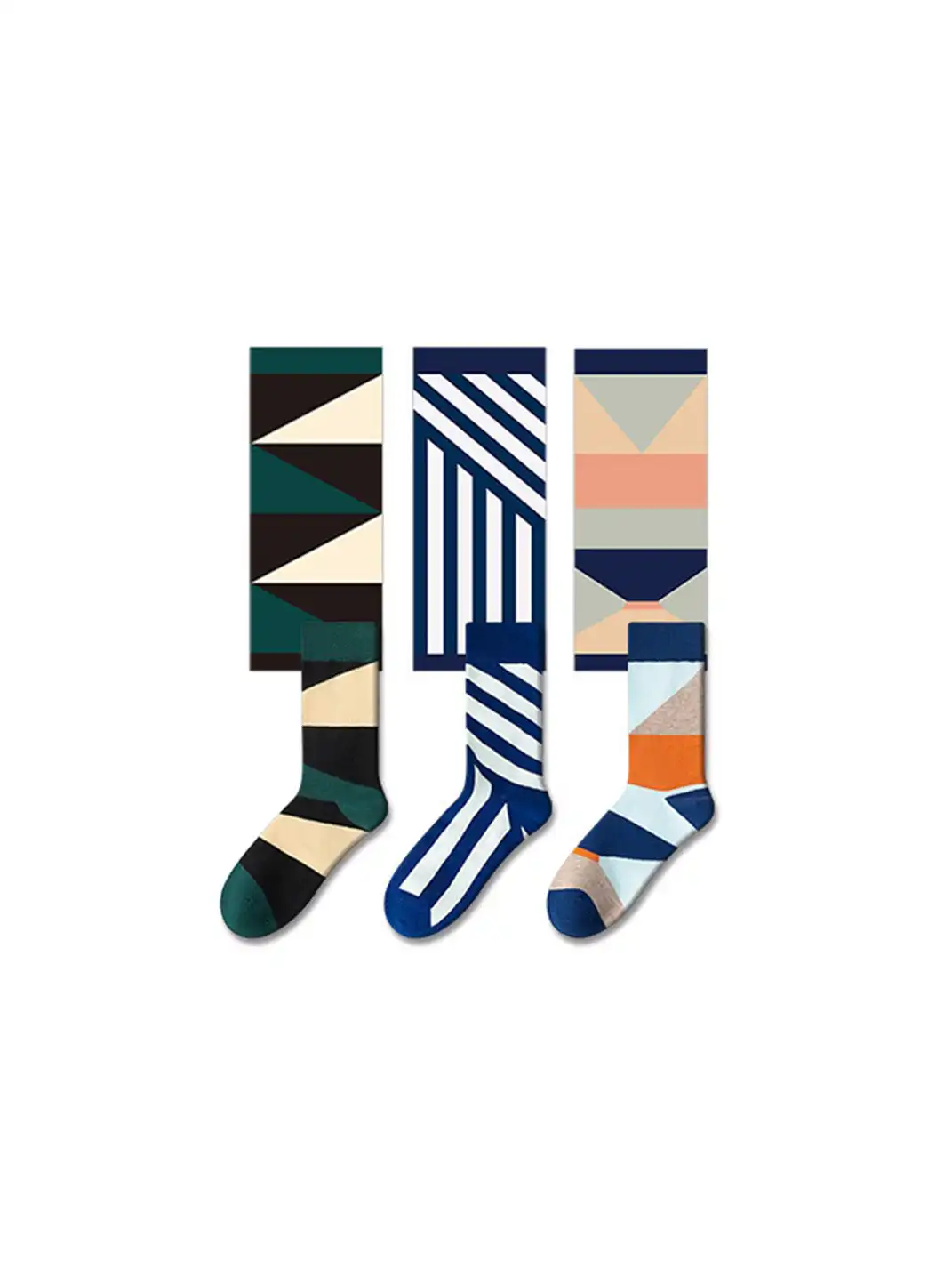 CORRYDELAAN | Three Pairs Geometric Pattern Mid-Calf Socks