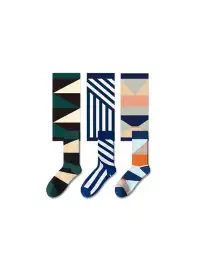 CORRYDELAAN | Three Pairs Geometric Pattern Mid-Calf Socks