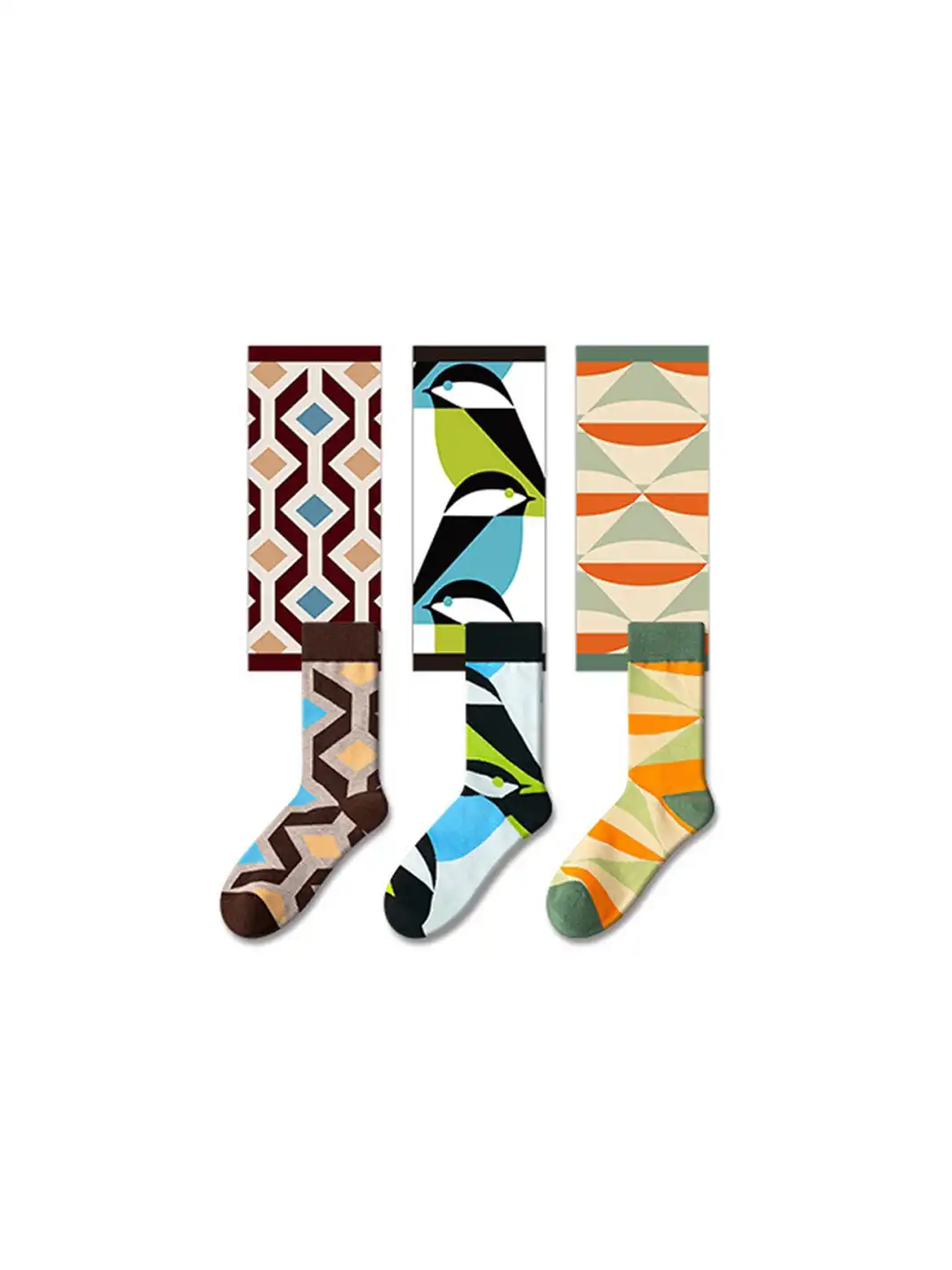 CORRYDELAAN | Three Pairs Geometric Pattern Mid-Calf Socks