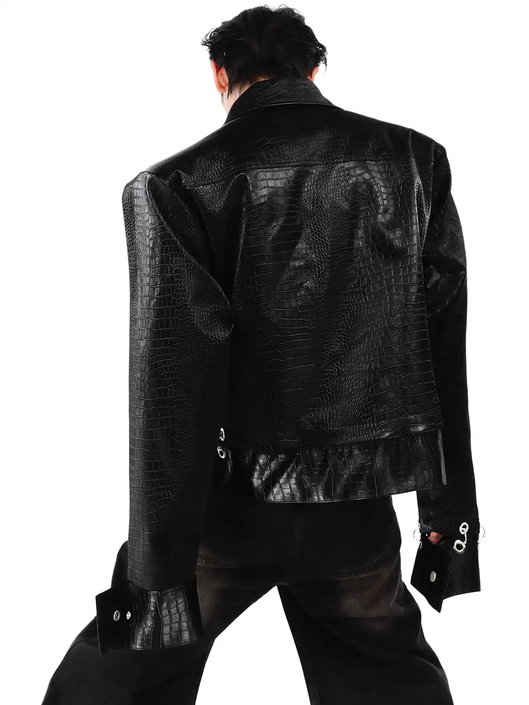 ArguE CulturE | Croc-Pattern Shoulder Pad PU Leather Jacket