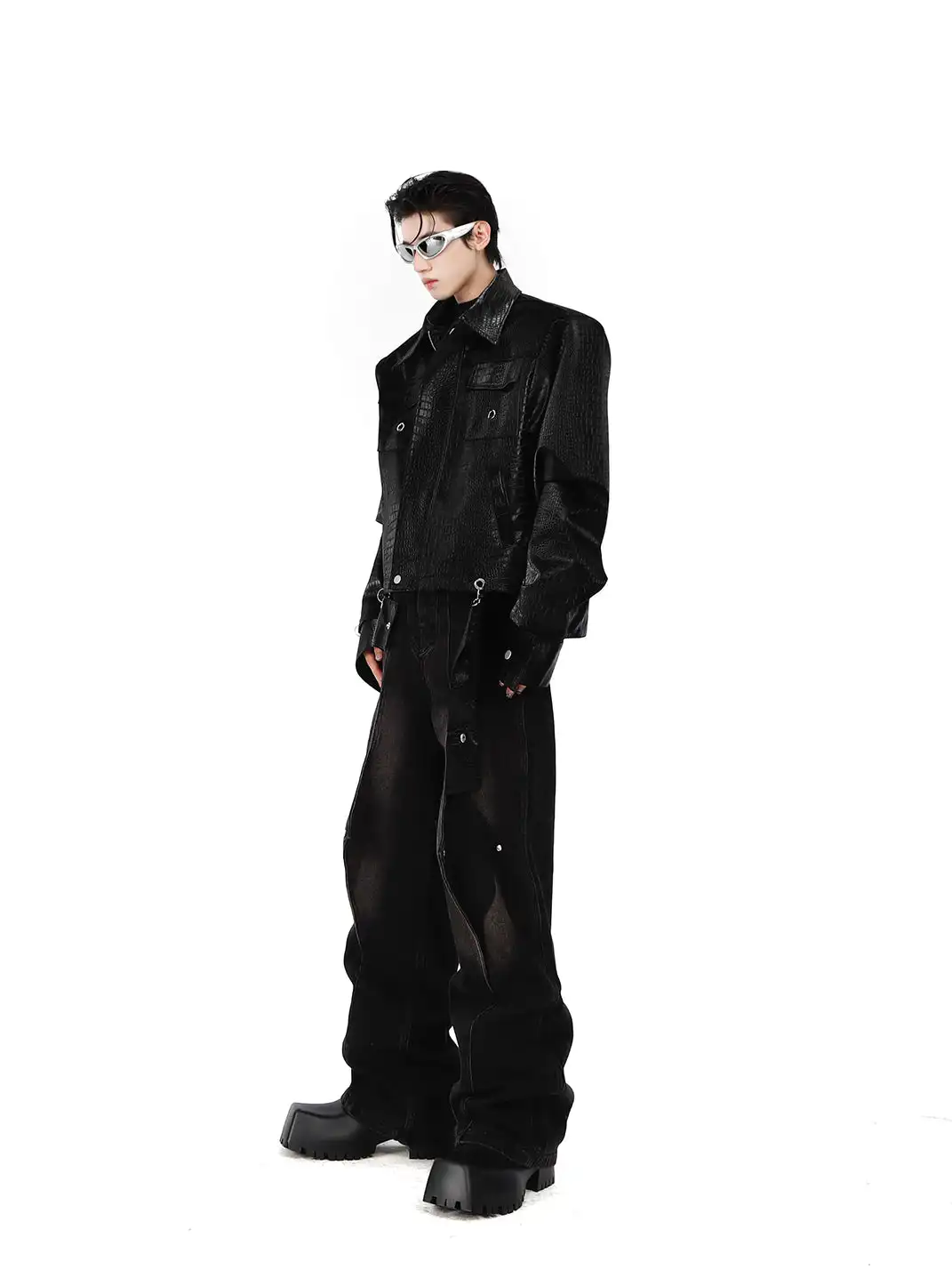 ArguE CulturE | Croc-Pattern Shoulder Pad PU Leather Jacket