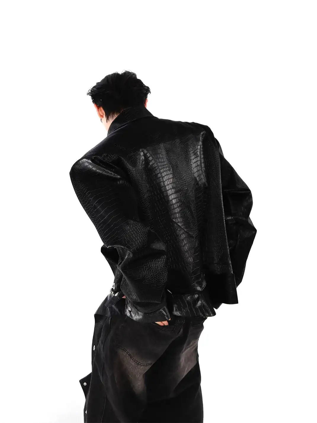 ArguE CulturE | Croc-Pattern Shoulder Pad PU Leather Jacket