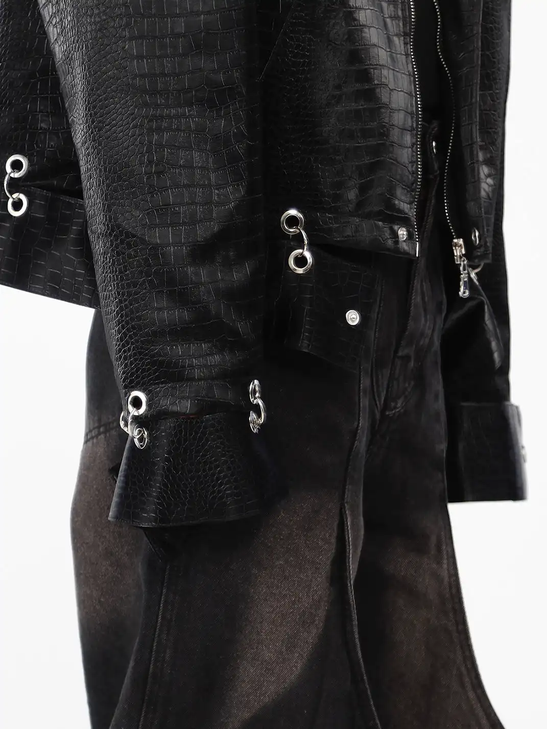 ArguE CulturE | Croc-Pattern Shoulder Pad PU Leather Jacket