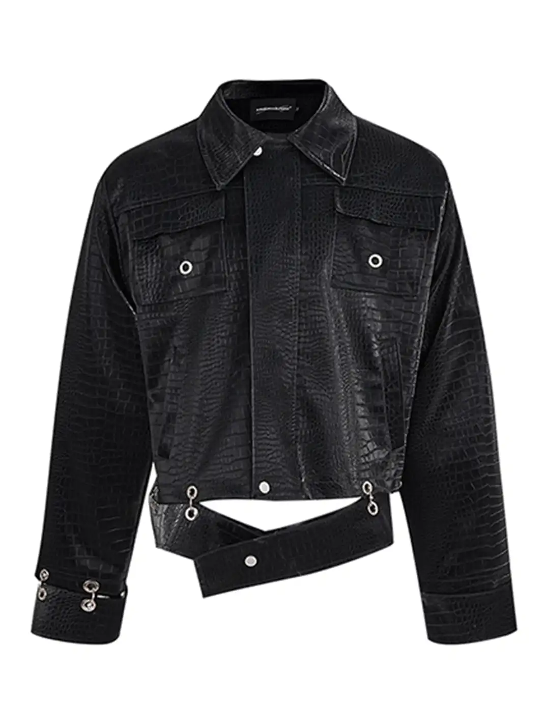 ArguE CulturE | Croc-Pattern Shoulder Pad PU Leather Jacket