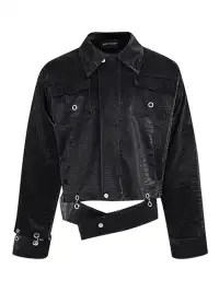 ArguE CulturE | Croc-Pattern Shoulder Pad PU Leather Jacket