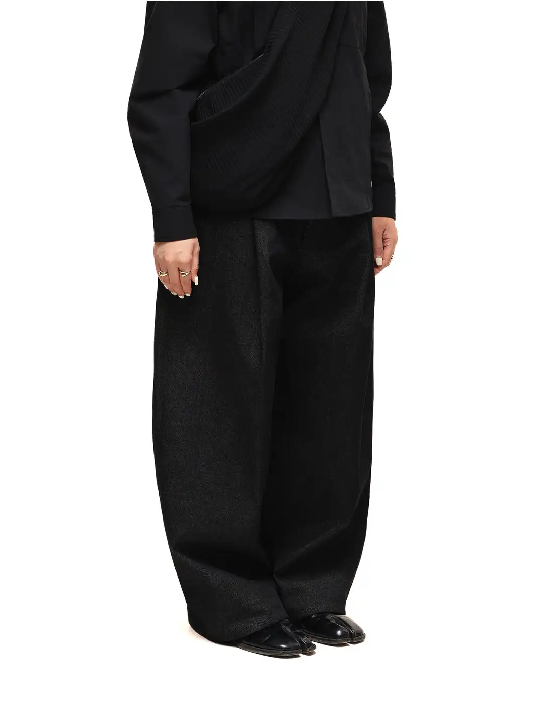 6CRAYON | 11.3oz Black Non-Fade Wide-Leg Baggy Denim Pants