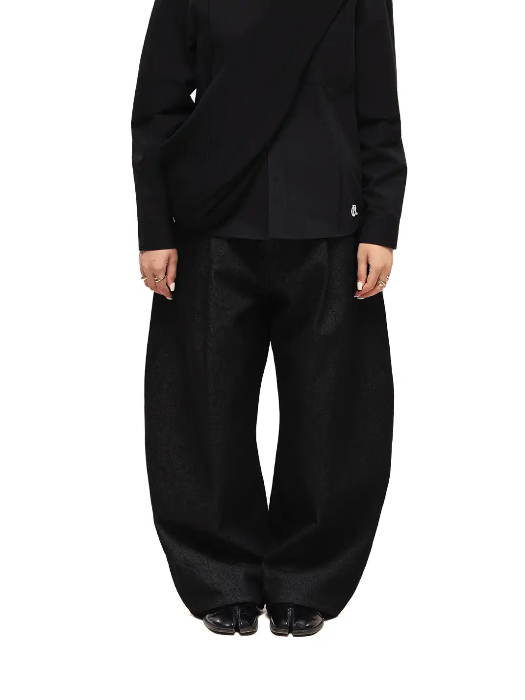 6CRAYON | 11.3oz Black Non-Fade Wide-Leg Baggy Denim Pants