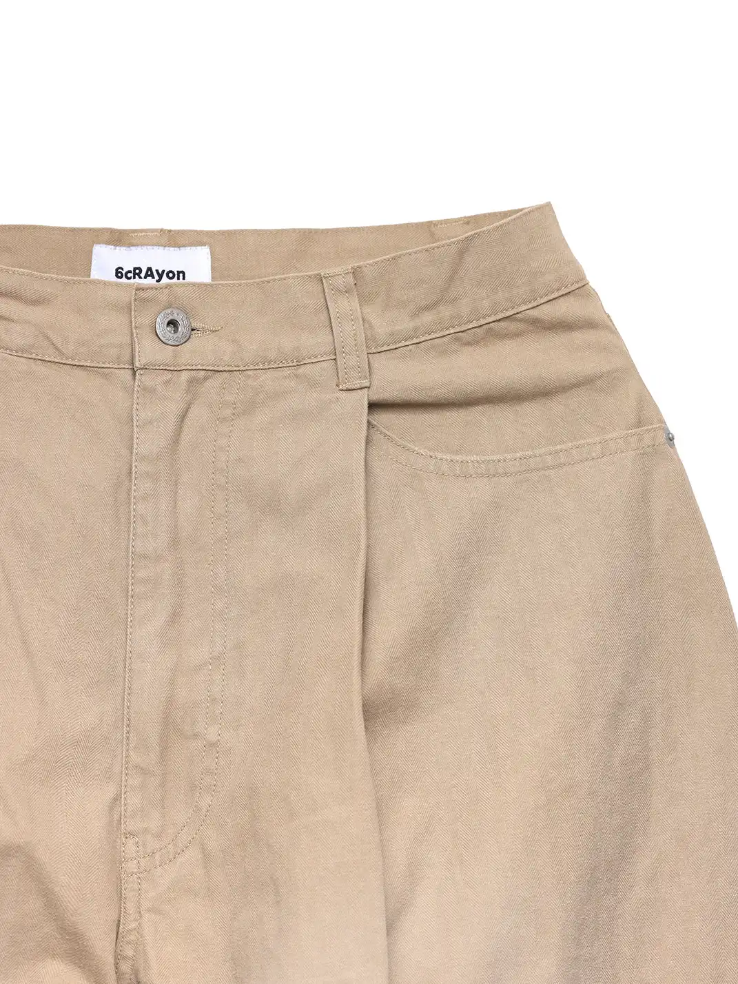 6CRAYON | Khaki Classic Herringbone Washed Wide-Leg Trousers