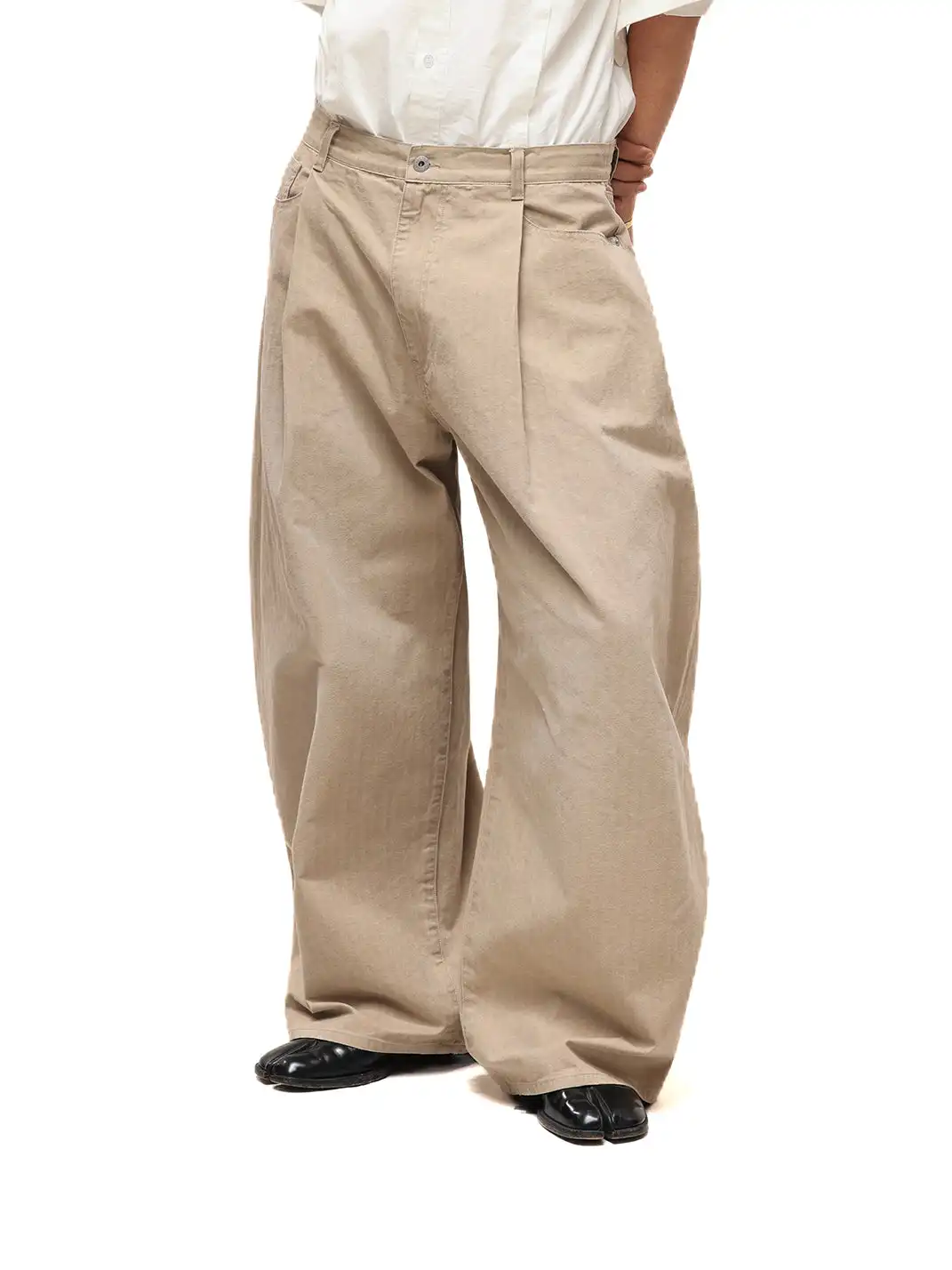 6CRAYON | Khaki Classic Herringbone Washed Wide-Leg Trousers