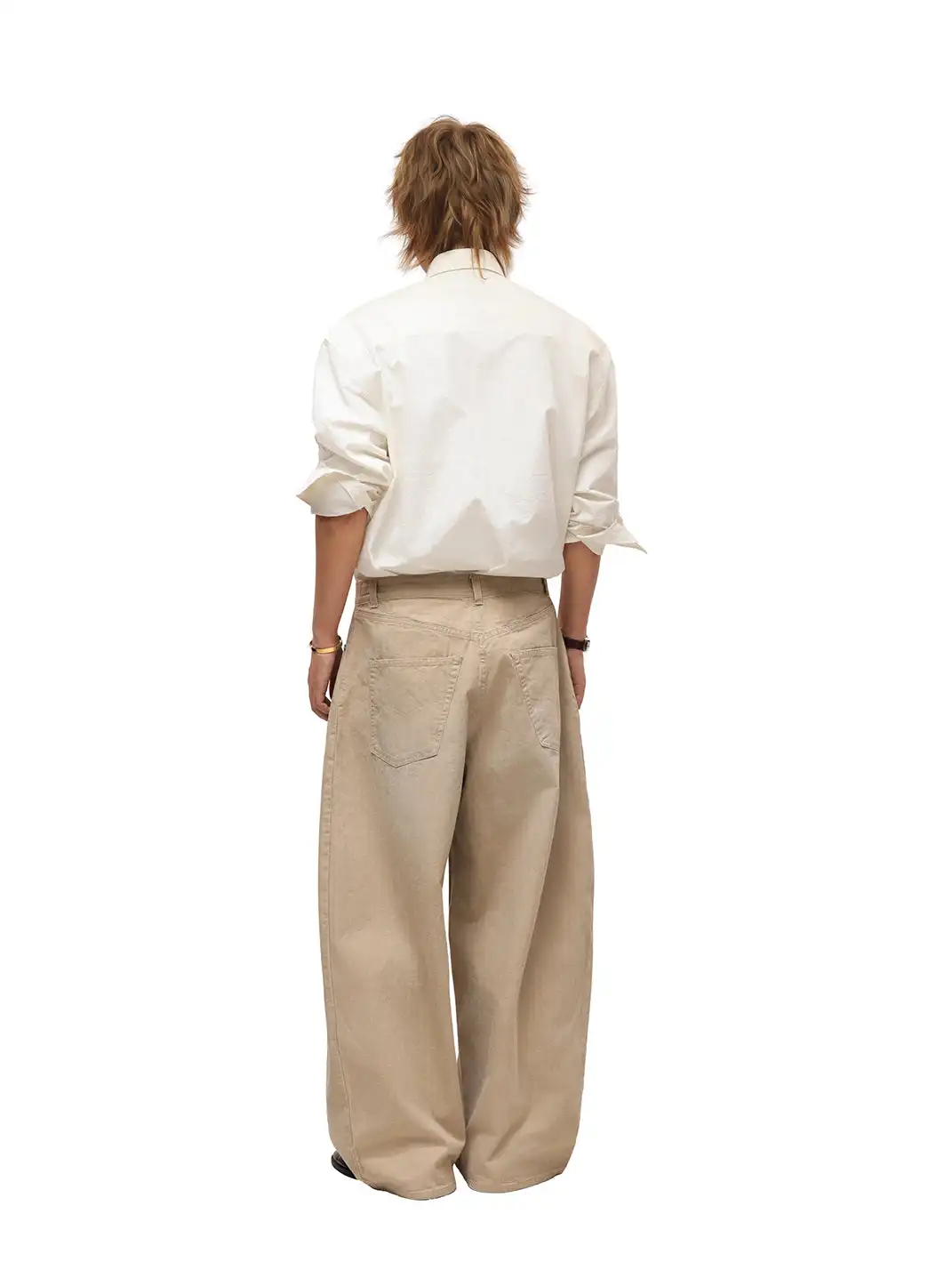 6CRAYON | Khaki Classic Herringbone Washed Wide-Leg Trousers