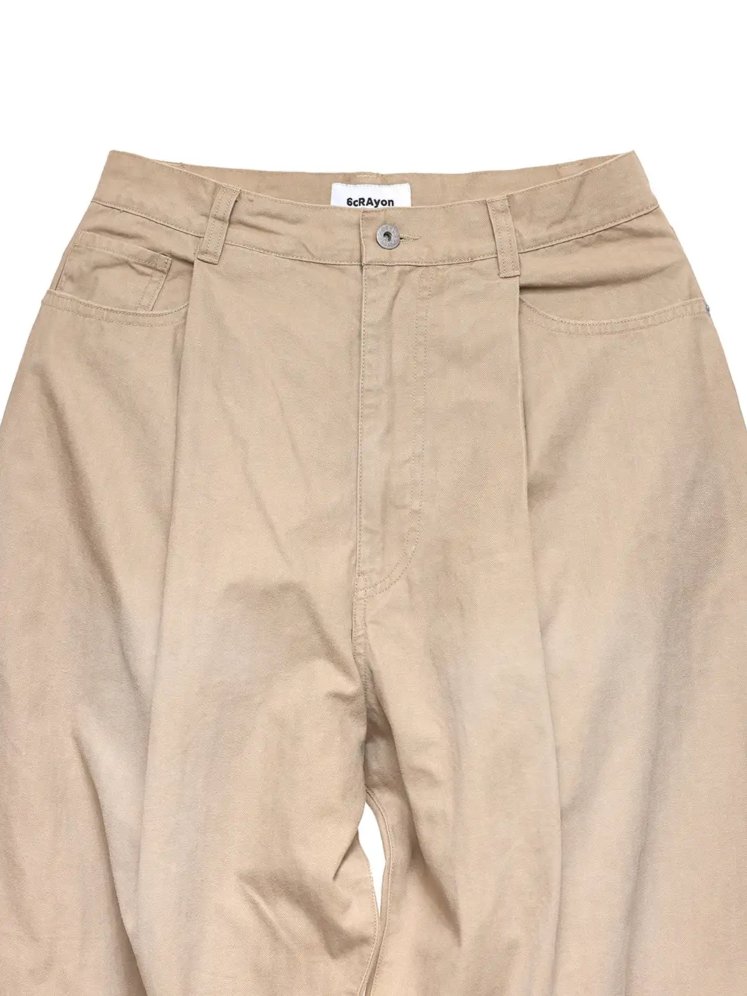 6CRAYON | Khaki Classic Herringbone Washed Wide-Leg Trousers