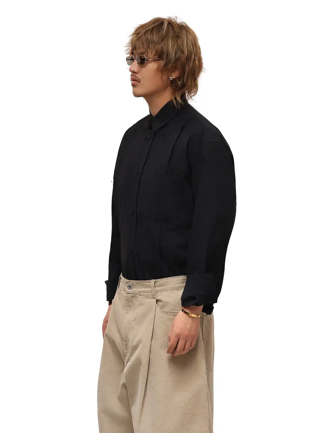 6CRAYON | Patchwork Basic Black Cotton Poplin Embroidered Shirt
