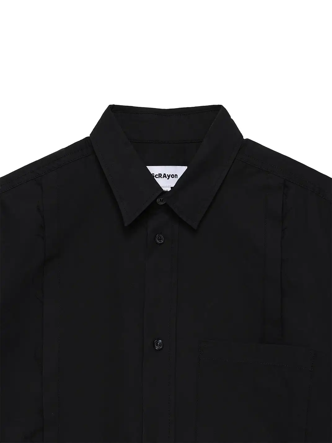 6CRAYON | Patchwork Basic Black Cotton Poplin Embroidered Shirt