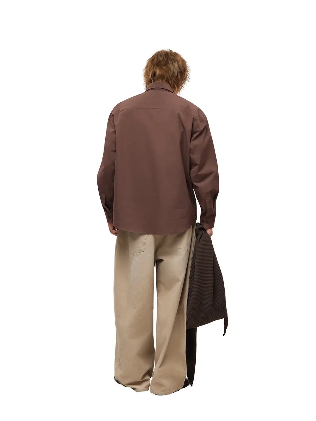 6CRAYON | Patchwork Basic Brown Cotton Poplin Embroidered Shirt