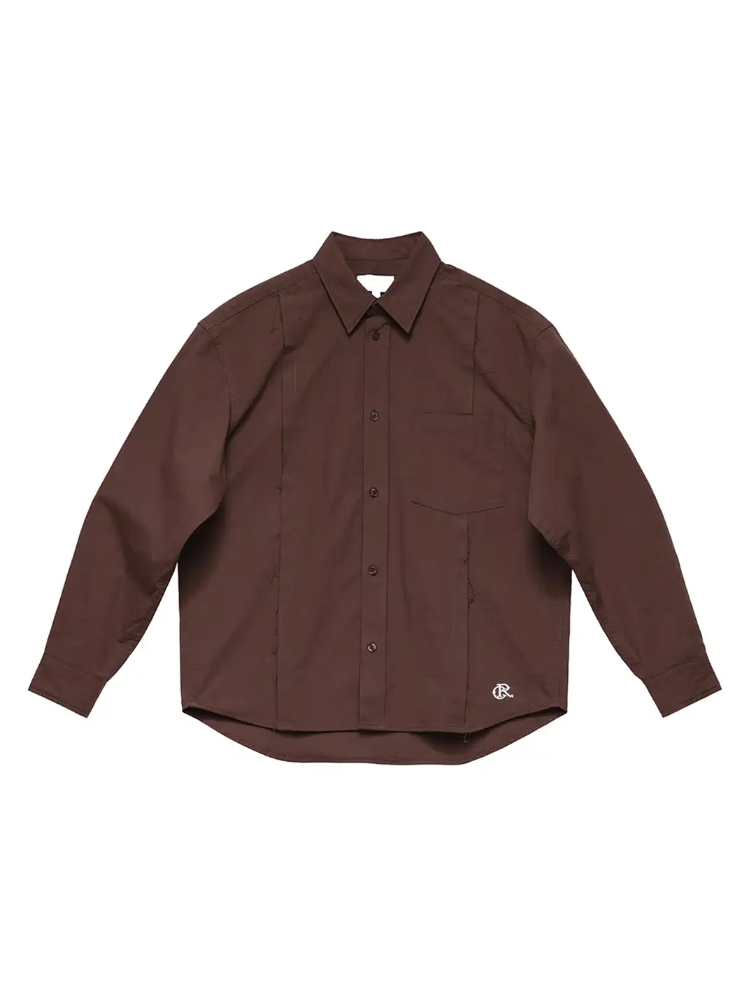 6CRAYON | Patchwork Basic Brown Cotton Poplin Embroidered Shirt