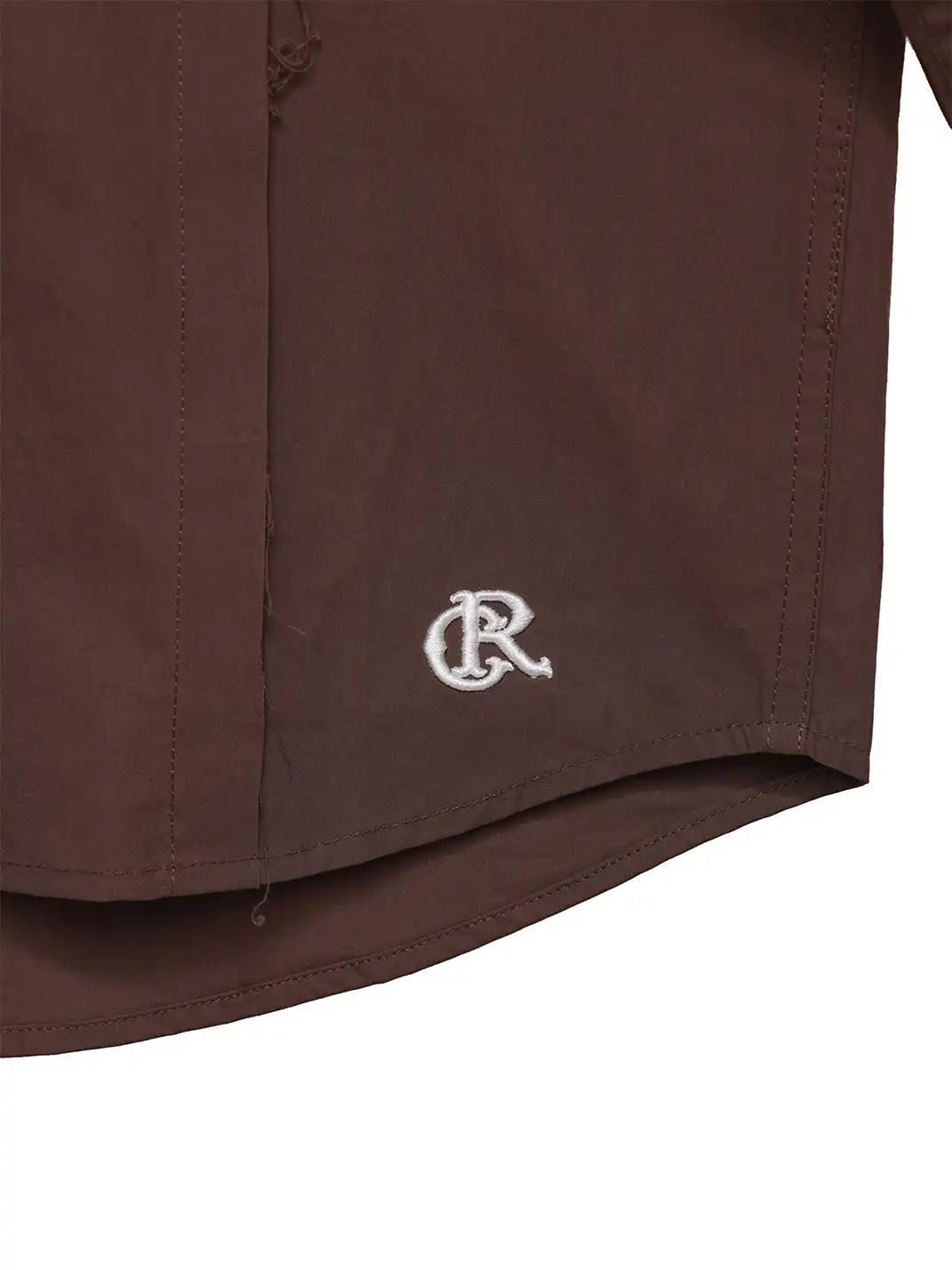 6CRAYON | Patchwork Basic Brown Cotton Poplin Embroidered Shirt