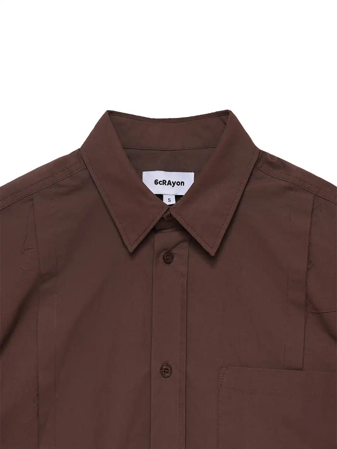 6CRAYON | Patchwork Basic Brown Cotton Poplin Embroidered Shirt