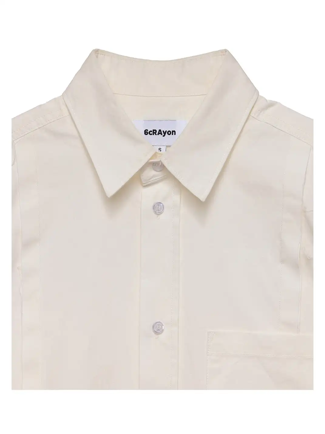 6CRAYON | Patchwork Basic Beige Cotton Poplin Embroidered Shirt