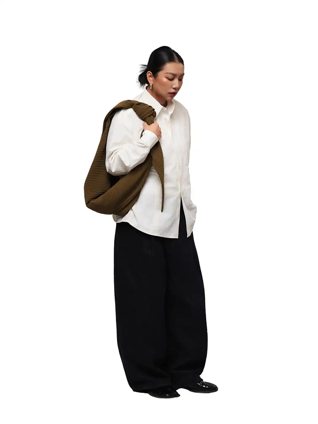 6CRAYON | Patchwork Basic Beige Cotton Poplin Embroidered Shirt