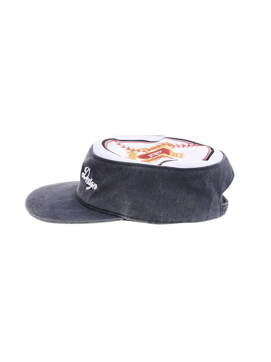 6CRAYON | Flat Top Embroidered Washed Navy Patchwork Baseball Cap