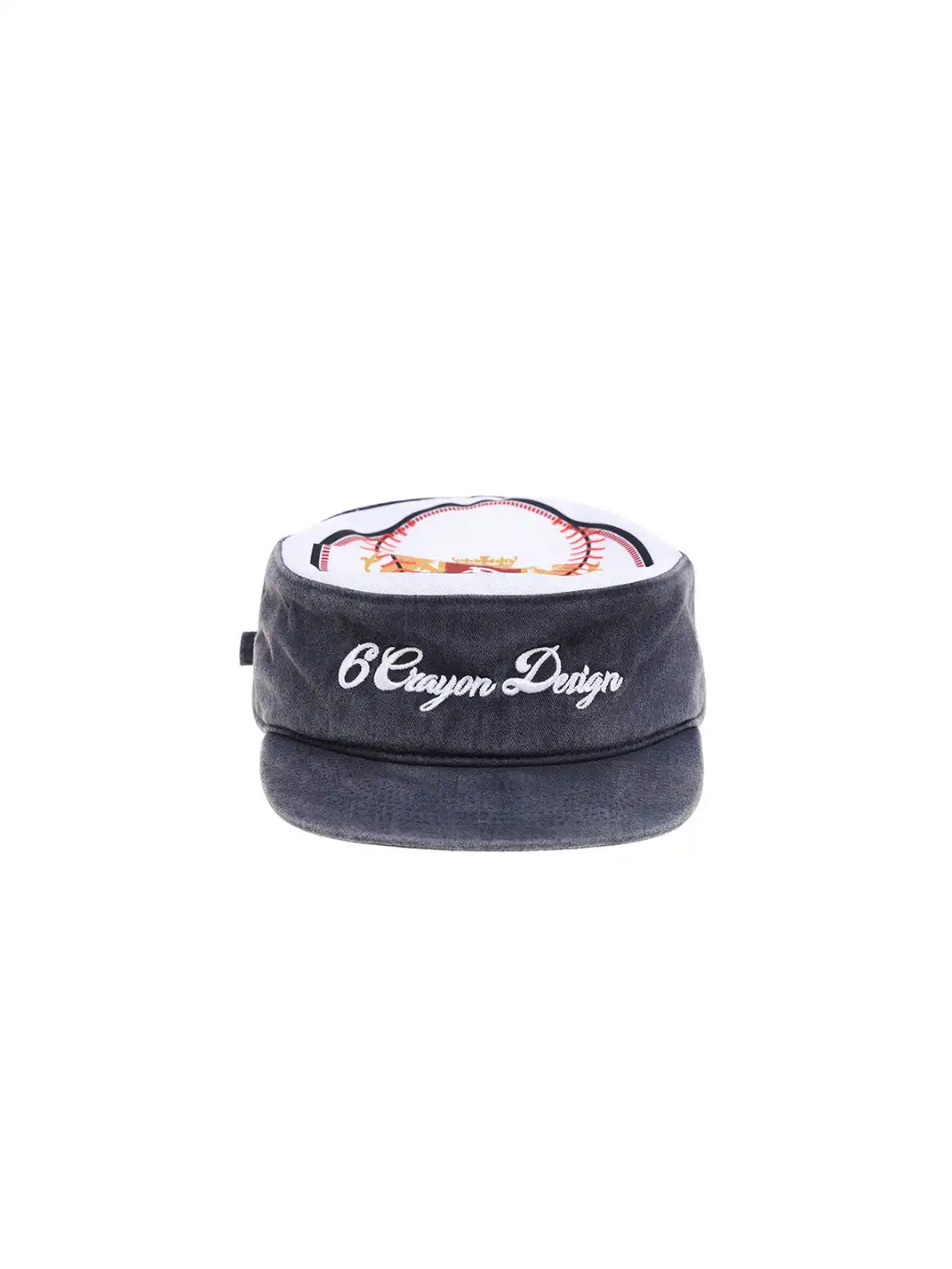 6CRAYON | Flat Top Embroidered Washed Navy Patchwork Baseball Cap