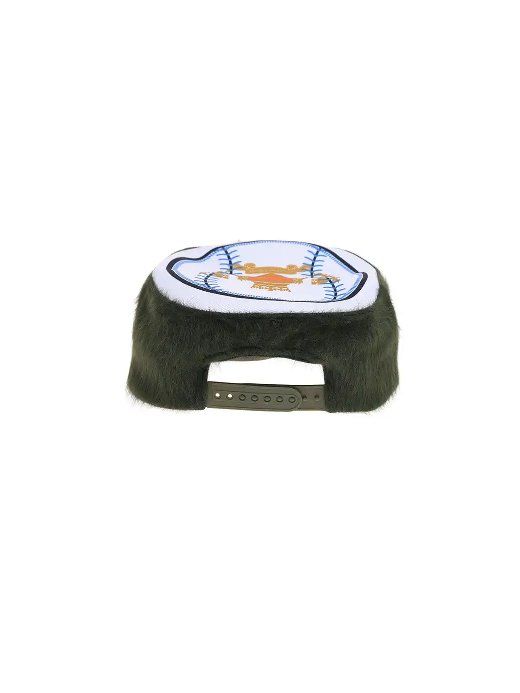 6CRAYON | Flat Crown Baseball Cap - Embroidered Rabbit Fur & Patchwork in Military Green
