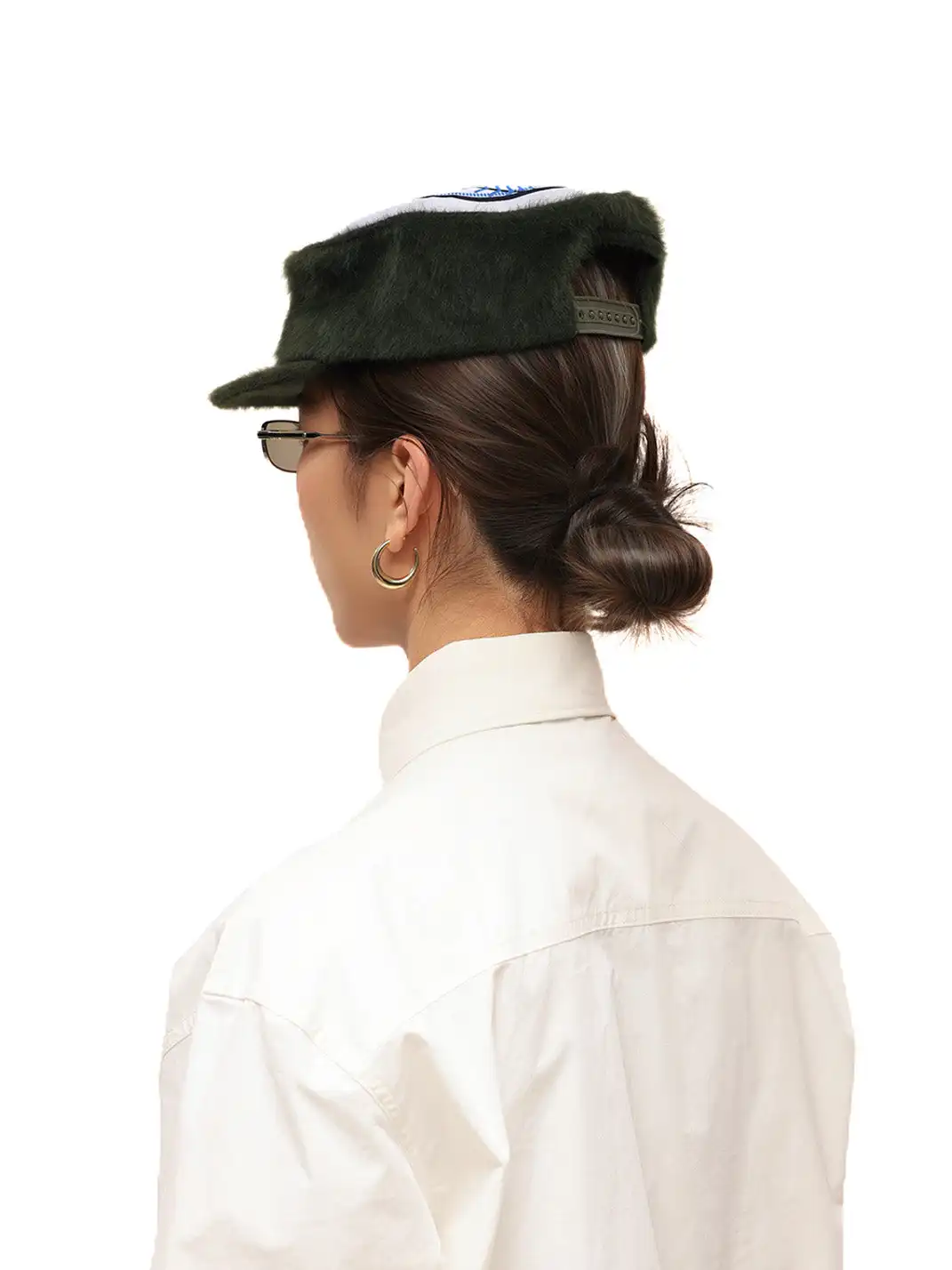 6CRAYON | Flat Crown Baseball Cap - Embroidered Rabbit Fur & Patchwork in Military Green