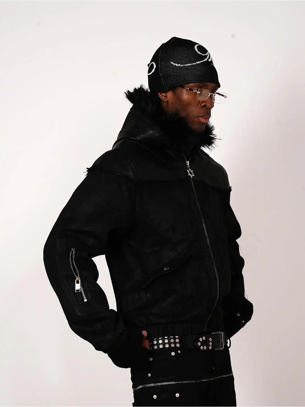 BE A DEVIL | “SØÐ” Detachable Fur Hooded Denim Hybrid-Leather Jacket