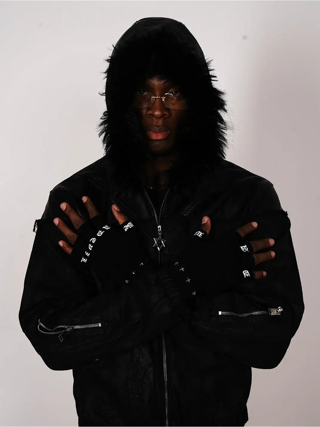 BE A DEVIL | “SØÐ” Detachable Fur Hooded Denim Hybrid-Leather Jacket