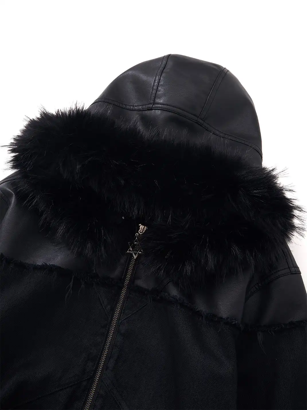 BE A DEVIL | “SØÐ” Detachable Fur Hooded Denim Hybrid-Leather Jacket