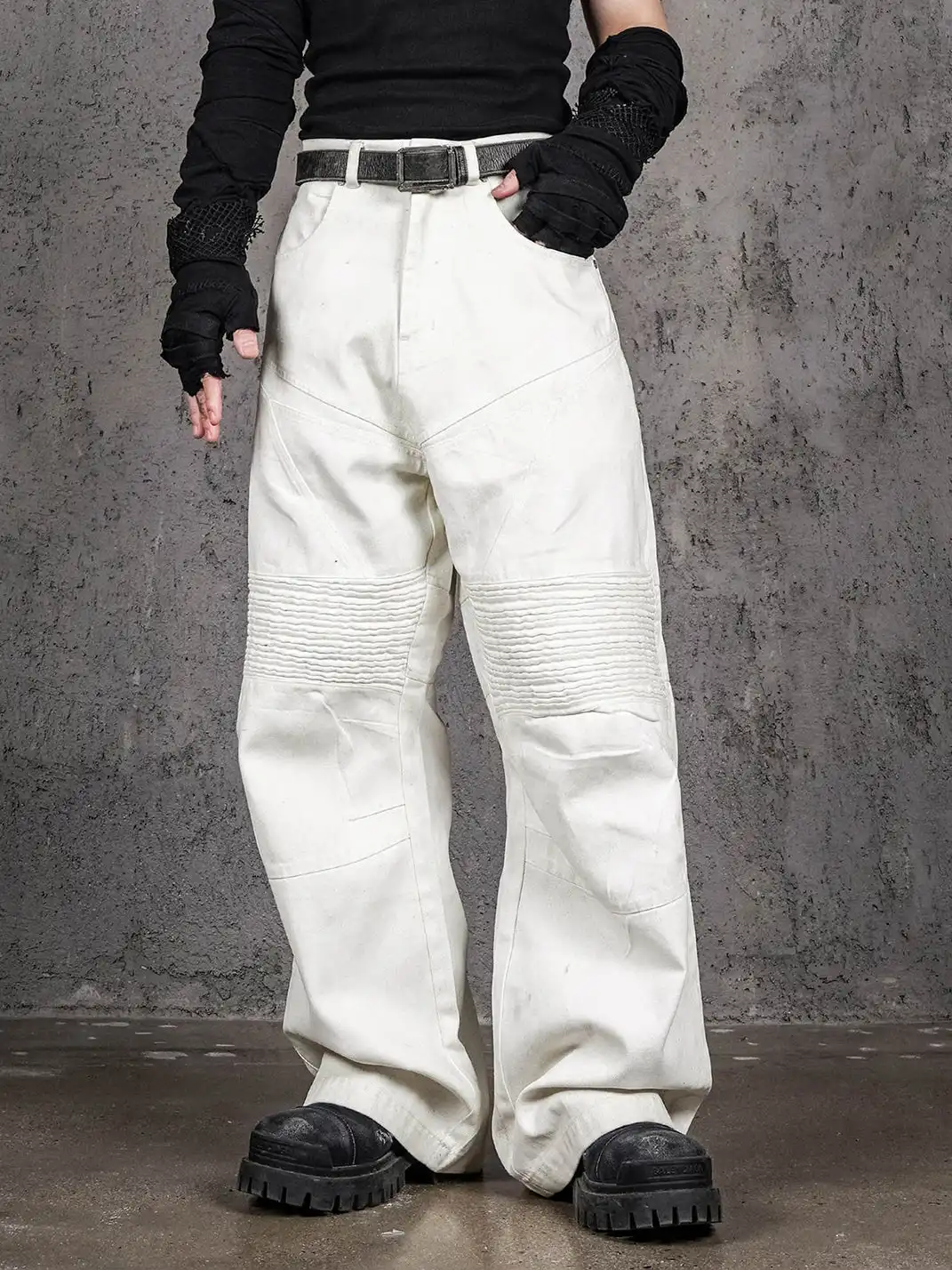 UNDERWATER | Infernal Gaze Crinkled Waxed Wide-Leg Pants White