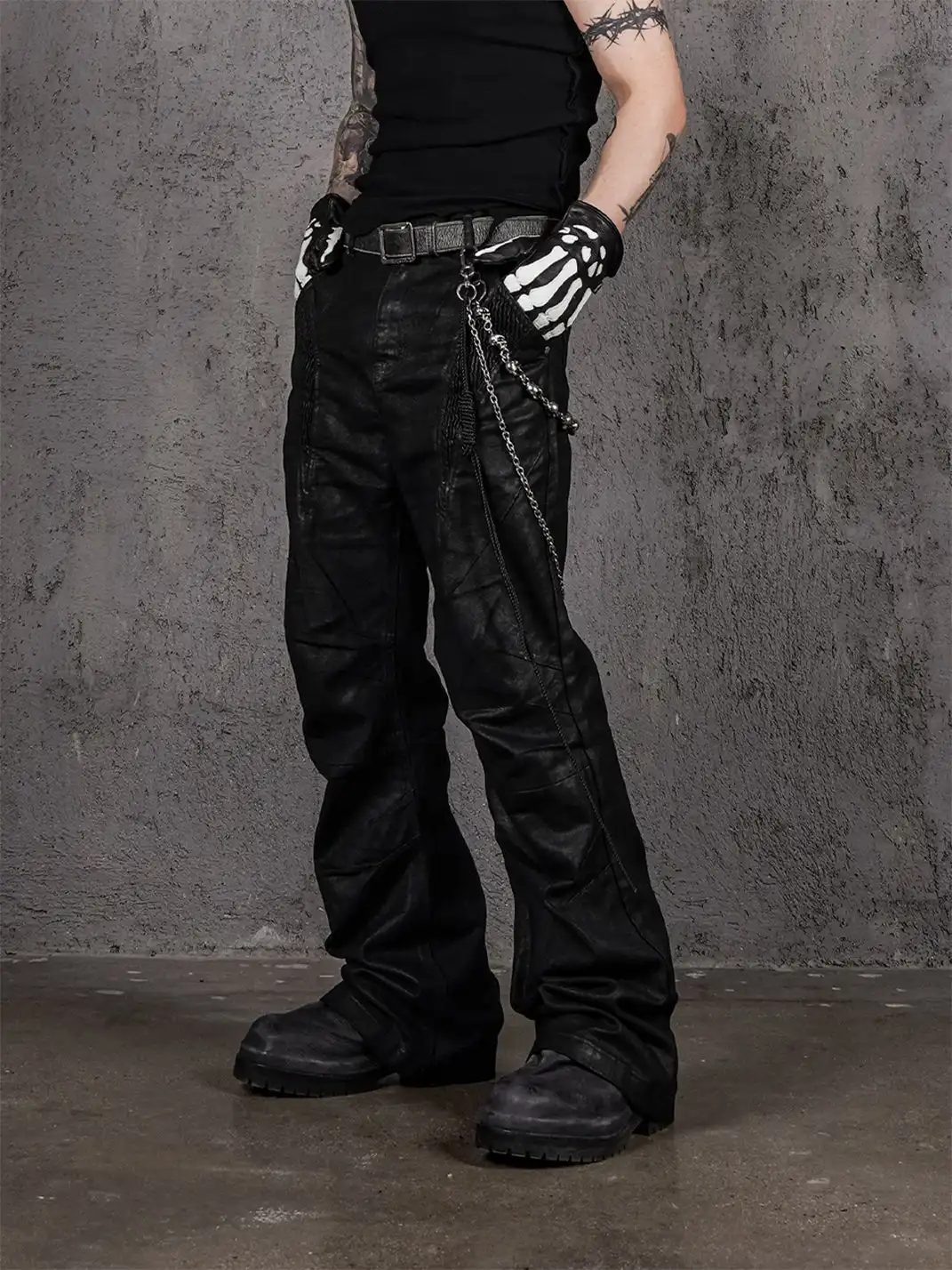 UNDERWATER | Deconstructed Waxed Denim Flared Pants