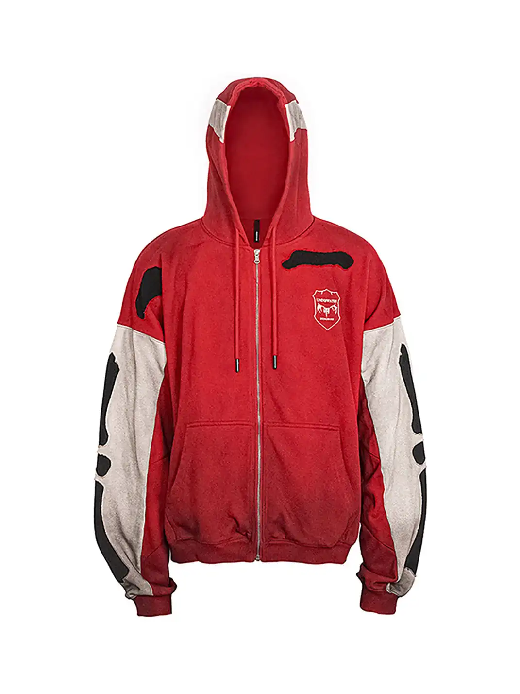 UNDERWATER | Skeleton Distressed Contrast Panel Hooded Jacket