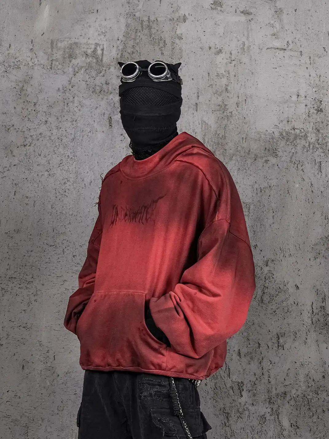 UNDERWATER | Ashen Ember Distressed Elevated Hoodie Red