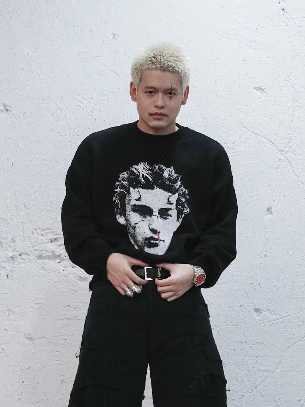 UNDERWATER | Demon Portrait Distressed Sweater
