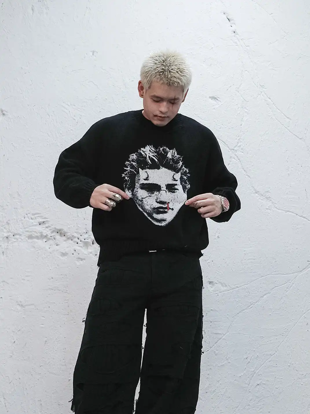 UNDERWATER | Demon Portrait Distressed Sweater