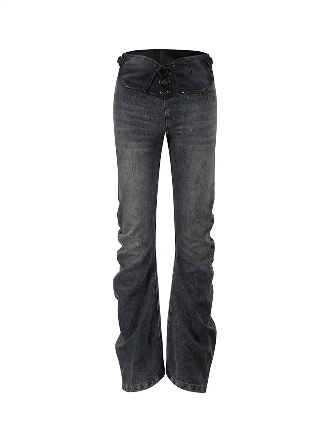 CestNous | Lace-Up Waist Pleated Denim Pants