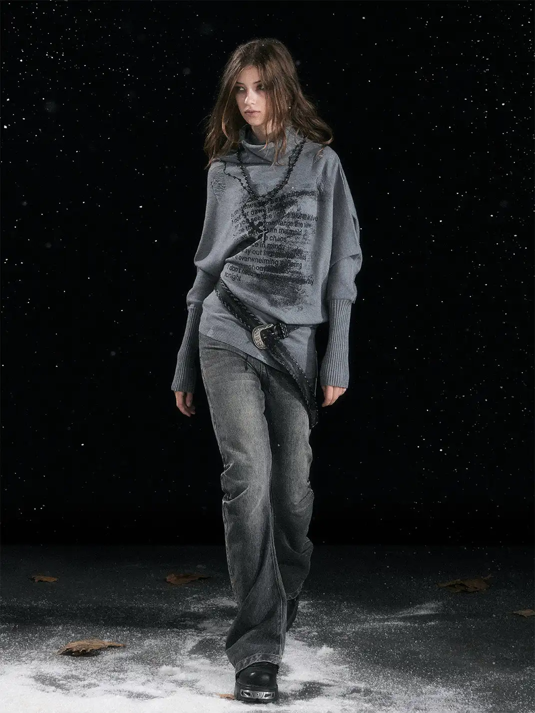 CestNous | Lace-Up Waist Pleated Denim Pants