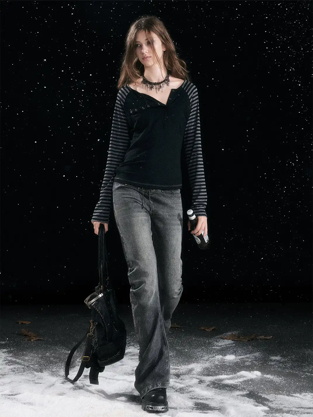 CestNous | Lace-Up Waist Pleated Denim Pants