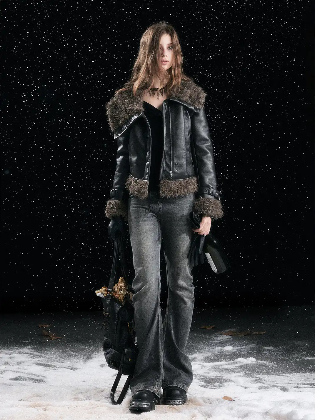 CestNous | Lace-Up Waist Pleated Denim Pants