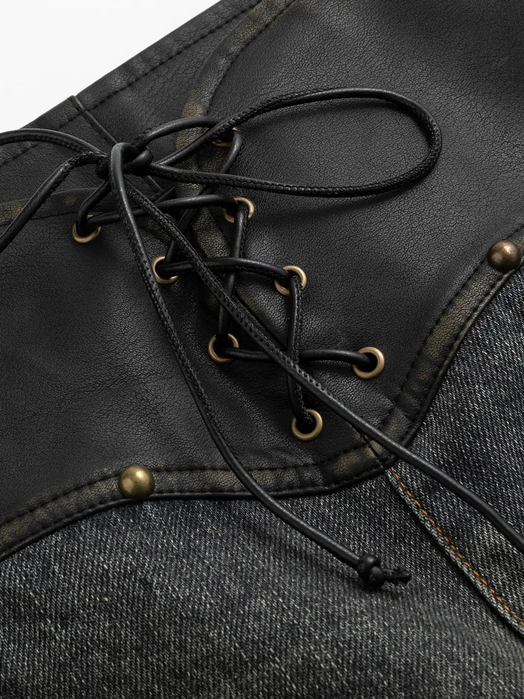 CestNous | Lace-Up Waist Pleated Denim Pants