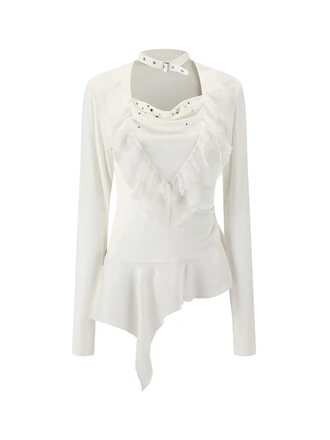 CestNous | Asymmetrical Ruffle Detail Long Sleeve Top