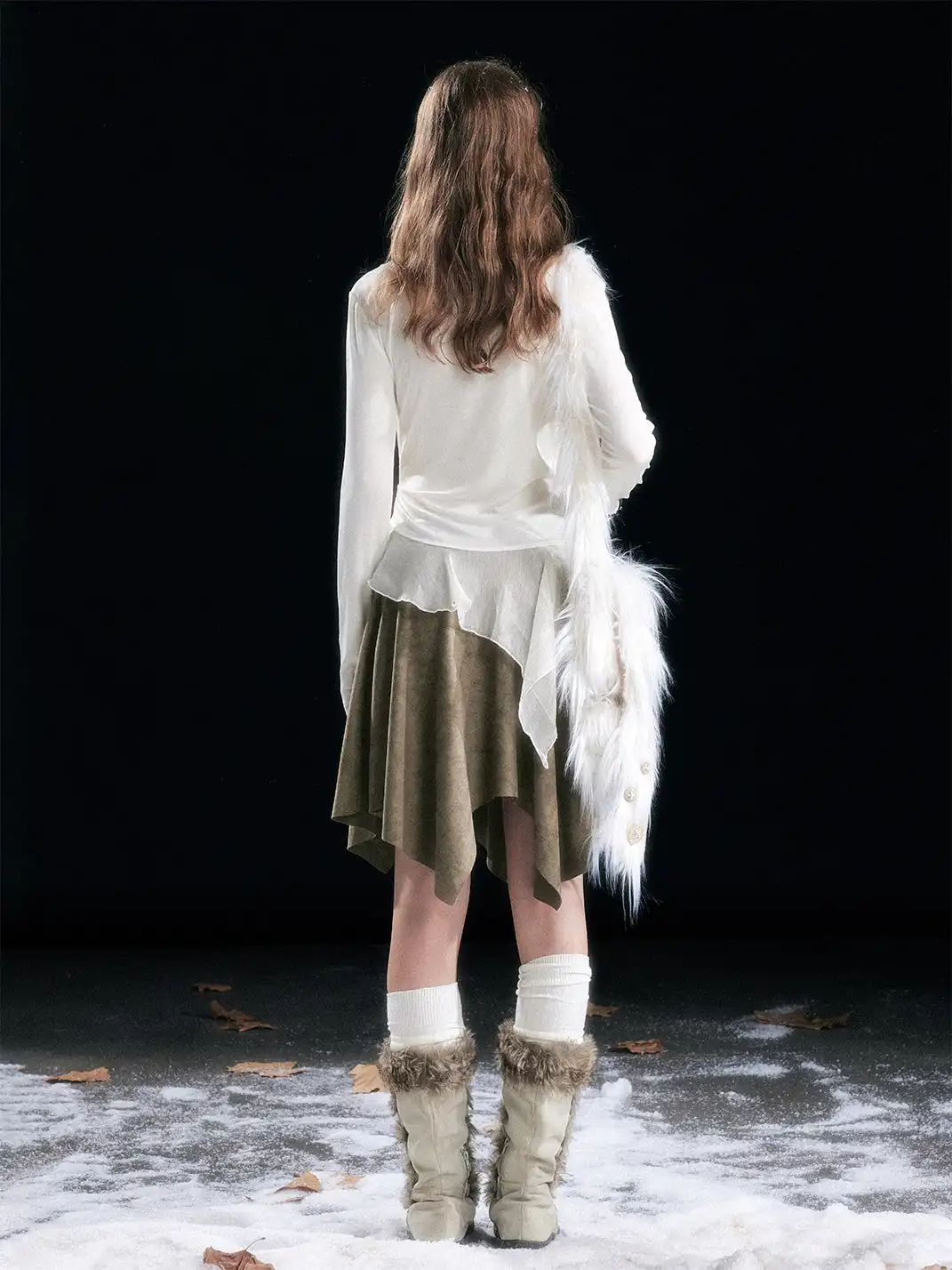 CestNous | Asymmetrical Ruffle Detail Long Sleeve Top