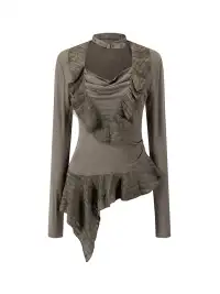 CestNous | Asymmetrical Ruffle Detail Long Sleeve Top