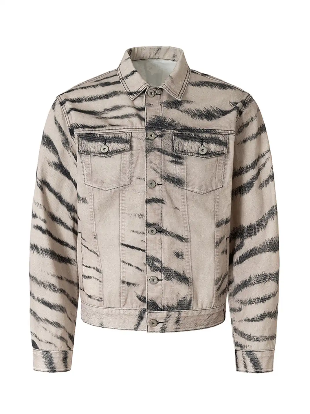 Nastyhub | Tiger Print Flag Graphic Denim Jacket