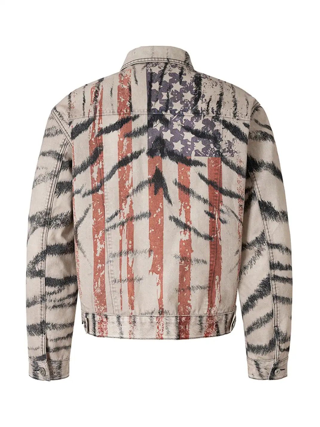 Nastyhub | Tiger Print Flag Graphic Denim Jacket
